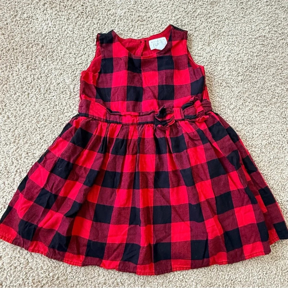 The Children’s Place Red Black Checkered Plaid Dress Size 4T Cotton Girls Dress - Picture 9 of 9